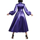 Lantern Sleeve Satin Midi Dress Formal Banquet Dress Turtleneck Swing Dress