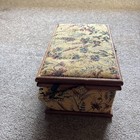 Vintage Tapestry Wood Sewing Box - Dome Lid Lift-out Tray   Handle