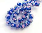 14 Encased Rose Flower Glass Faceted Rondelle Beads - Cobalt Blue 12x8mm