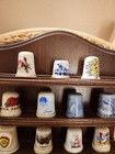 Wooden Thimble Display For Wall W  15 Porcelain Thimbles Vtg 12x7 