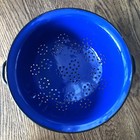 Vtg Huta Silesia Blue Enamel Colander Strainer Poland Mcm Farmhouse Rustic