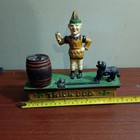 Vintage Cast Iron Trick Dog Piggy Bank Mechanical Coin Toy Works Perfect 