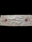 Vintage Hand Made Embroidered With Crochet Lace Trim Tablerunner Cottagecore