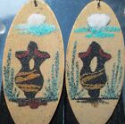 Hand Crafted Western Ethnic Earrings   Vintage Sand Painting   Leather