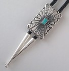 Rectangular Sterling Silver   Turquoise Radiant Stamped Southwestern Bolo Tie