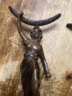 Vintage Pair Bronze Spelter Figurines Lion La Force Decorative Antique Statue