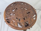 Oriental Style Carved Wood Side Table Plant Stand Root Collapsible Base Vintage