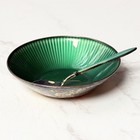 Sterling Silver Green Enamel Salt Dish  Pepper   Spoon Set David Andersen 54g