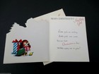   I954- 1 Vtg Unused Mcm Xmas Greeting Card Cute Girl   Puppy In Sleigh