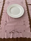 Vtg Maderia Style Cutwork Table Runner W  7 Matching Placemats Pink Dusty Rose