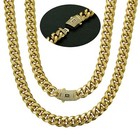 Miami Cuban Link Chain 6mm Stainless Steel Gold Plated 22 Inch Necklace Bracelet