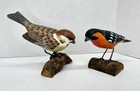 Pair Hand Carved   Painted Birds Eurasian Tree Sparrow     Ganz   Sculptures