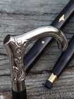 Wooden Black Stick Cane Silver Head Handle Walking Stick For Adult Unisex