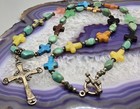 Stone Cross Necklace W  Silver Tone Cross Pendant Measures 23  Long   2  Pendant