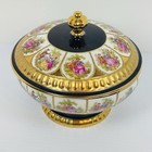 Vtg German Bavarian Bareuther Waldsassen Courting Lidded Dish Black   Gold 6 5   