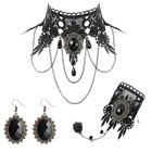 Dreuyet Black Choker Lace Necklace Bracelet Earrings Set 3 Pcs Black Lace Set