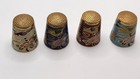 4 Different Vintage Brass   Enamel Cloisonne Thimbles Birds Flowers