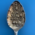 Vintage Sliver Plate Enps   Gold Wash Repousse Berry Serving Spoon  8 5    