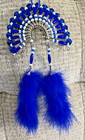 Native American Beaded Indian Headdress W  Feathers Hand Made Blue   White