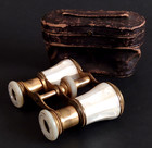 Antique Colmont Ft Paris Opera Glasses Mother Of Pearl brass W Orig Leather Case