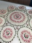 Vintage Large Handmade Crochet Doily White Pink Green Trim Raised Pink Roses 35   