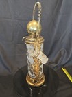 Vintage Libbey Gold Leaf Glass Liquor Pump Decanter And 3 Shot Glasses