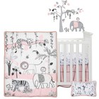 Lambs   Ivy Happy Jungle Pink white Safari Nursery 5-piece Crib Bedding Set
