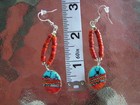 Handmade Navajo Indian  Sterling Silver  Turquoise  Mop   Coral Earrings  Adakai