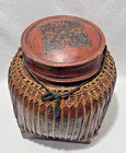 Vintage Decorative Thai Rice Lacquered Bamboo Lidded Rice Basket