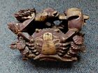 Antique Chinese Asian Japanese Wood Carving Sculpture Crab Fish Plum Blossom Hat