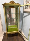 Vintage French Provincial Curio Display Cabinet Glass Mirrored Green Gold 64 5   
