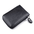 Men Leather Credit Card Holder Rfid-blocking Zipper Pocket Wallet With Id Window
