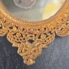 Vintage Ornate Filigree Oval Gold Metal Framed Vertical Wall Mirror 6 In