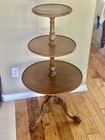 Table 3-tier Dumbwaiter Mahogany Carved Claw Feet Vintage Unsigned