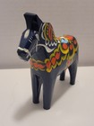 5    Akta Nils Olsson Blue Wooden Hand Painted Dala Horse Sweden With Sticker