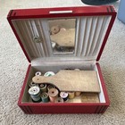 Vintage Red Wooden Sewing Box Mirror Loaded Wooden Spools J p Coats Clark   s Star