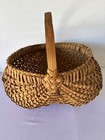 Vintage Handcrafted Large Woven Buttocks Egg Gathering Basket With Solid Handle