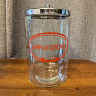 2 Glass    merco    Apothecary Jars Vintage Containers Doctor Medical Office Ss Tops