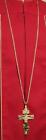 Gold Plated Russian Orthodox Greek Style Three Bar Pectoral Cross Crucifix 48 In