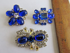 3 Gorgeous Czech Vintage Style Glass Rhinestone Buttons    Royal Blue    Crystal