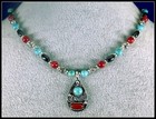 Navajo Sterling Silver Turquoise Coral Teardrop Pendant  19  Beaded Necklace