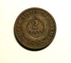 1868 Us Shield Two Cent Piece  Copper Coin Currency