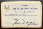 1975 Vice President Nelson Rockefeller Signed Senate Chamber Ticket No Coa