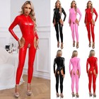 Us Women s Jumpsuit Long Sleeve Leotard Crotchless Catsuit Stand Collar Rompers