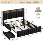 King Size Upholstered Bed Frame Velvet Platform With 4 Storage Drawers led Light