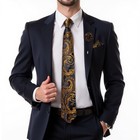  Mens Tie And Lapel Pin Set Silk Plaid Solid Paisley Black And Gold Paisley