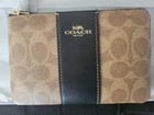 Coach Corner Zip Wristlet Tan black Signature Canvas   Leather