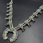 Old Vintage Sterling Silver Fine Turquoise Needlepoint Squash Blossom Necklace