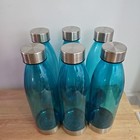 Water Bottles  6  Blue Sports gym Plastic Bpa Free Stainless Steel Lid 22oz