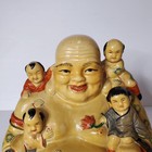 Vintage Chinese Laughing Buddha Figure With 5 Children Family Figurine Statue 